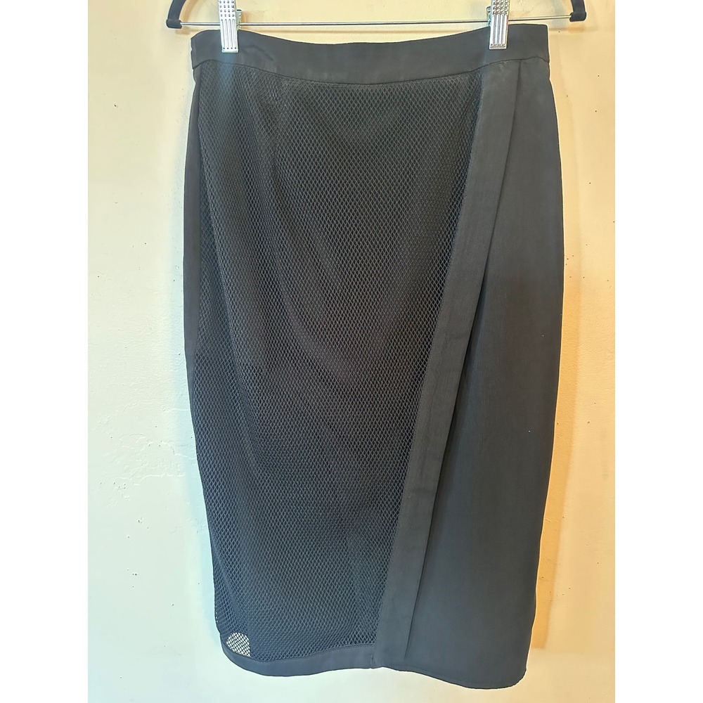 DO+BE Black Fishnet Panel Asymmetrical Pencil Skirt High Waisted NWT L